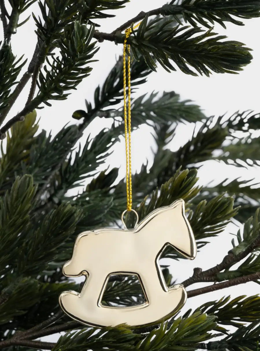 Игрушка елочная, 6 см, фарфор P, золотистая, Лошадка-качалка, New year ,image-2