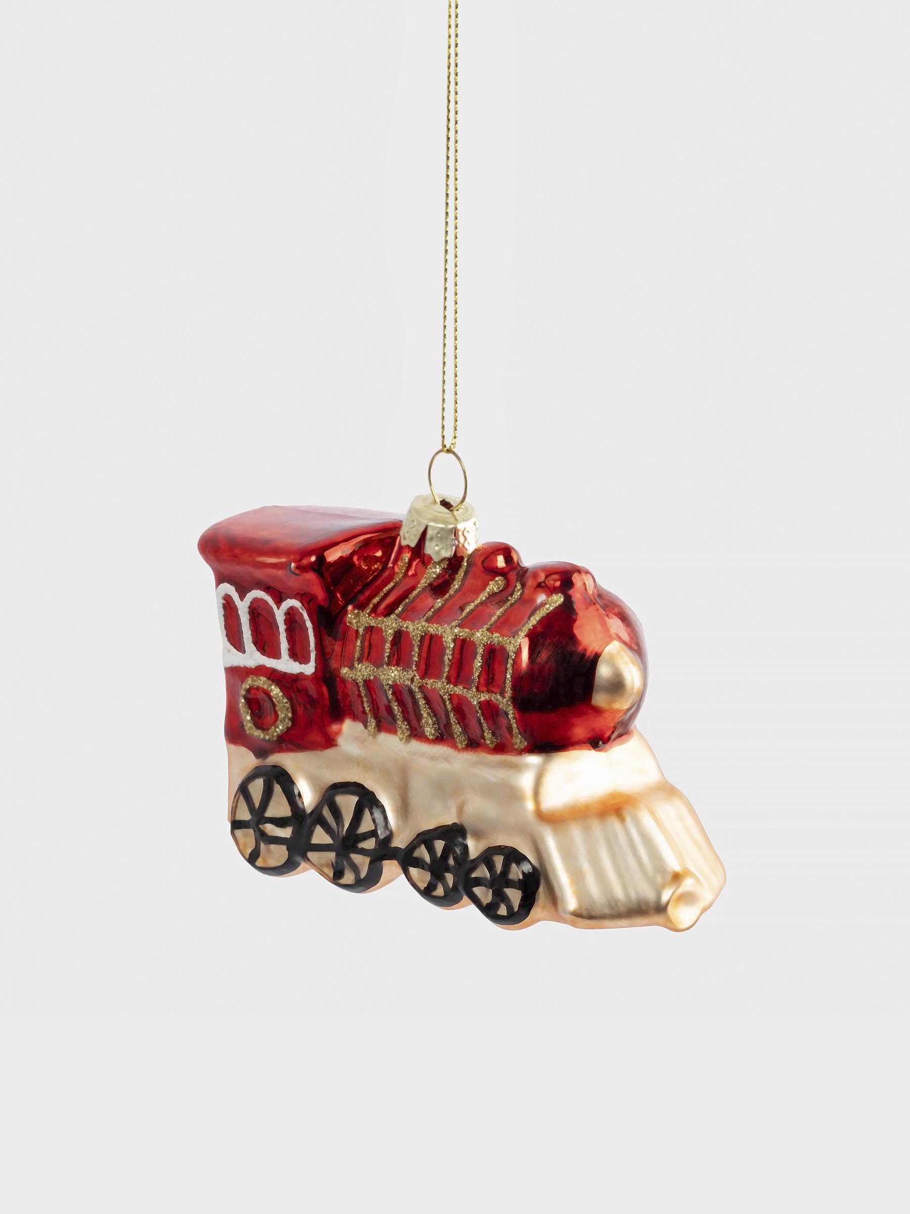 Игрушка елочная, 10 см, стекло, красная, Паровоз, New year, image-0