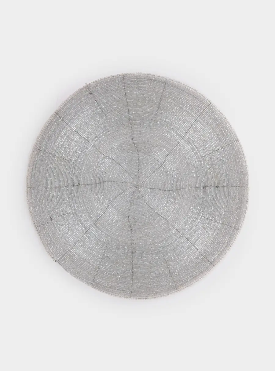 Салфетка под приборы, 36 см, бисер, круглая, серебристая, Bijou ,image-0