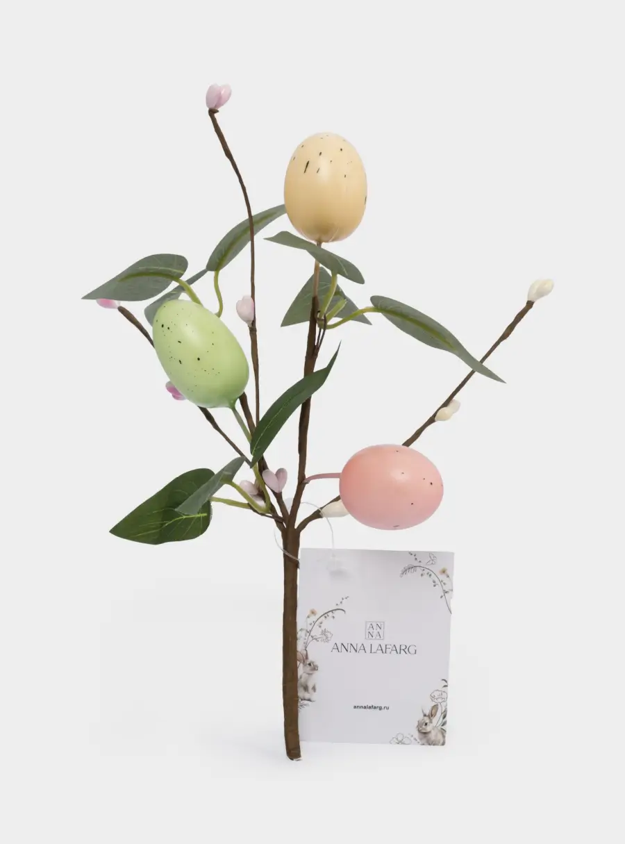 Ветка декоративная, 20 см, пенопласт/бумага, Ветка с цветными яйцами, Interior Easter ,image-2