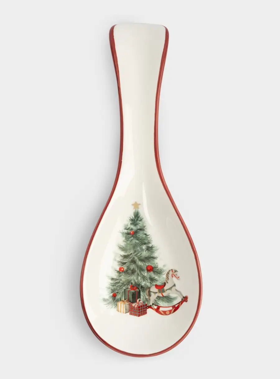 Подставка под ложку, 25х9 см, керамика, красная, Лошадка у елки, Festival ,image-0