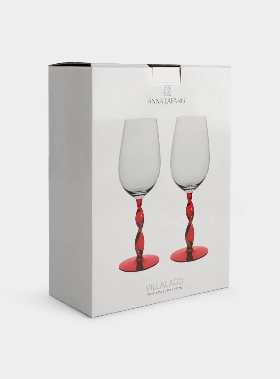 Бокал для вина, 540 мл, 2 шт, стекло, красная ножка, Villalago, image-7