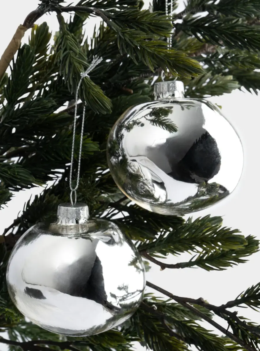 Игрушка елочная, 8 см, 2 шт, стекло, серебристая, Абстрактный шар, New year, image-2
