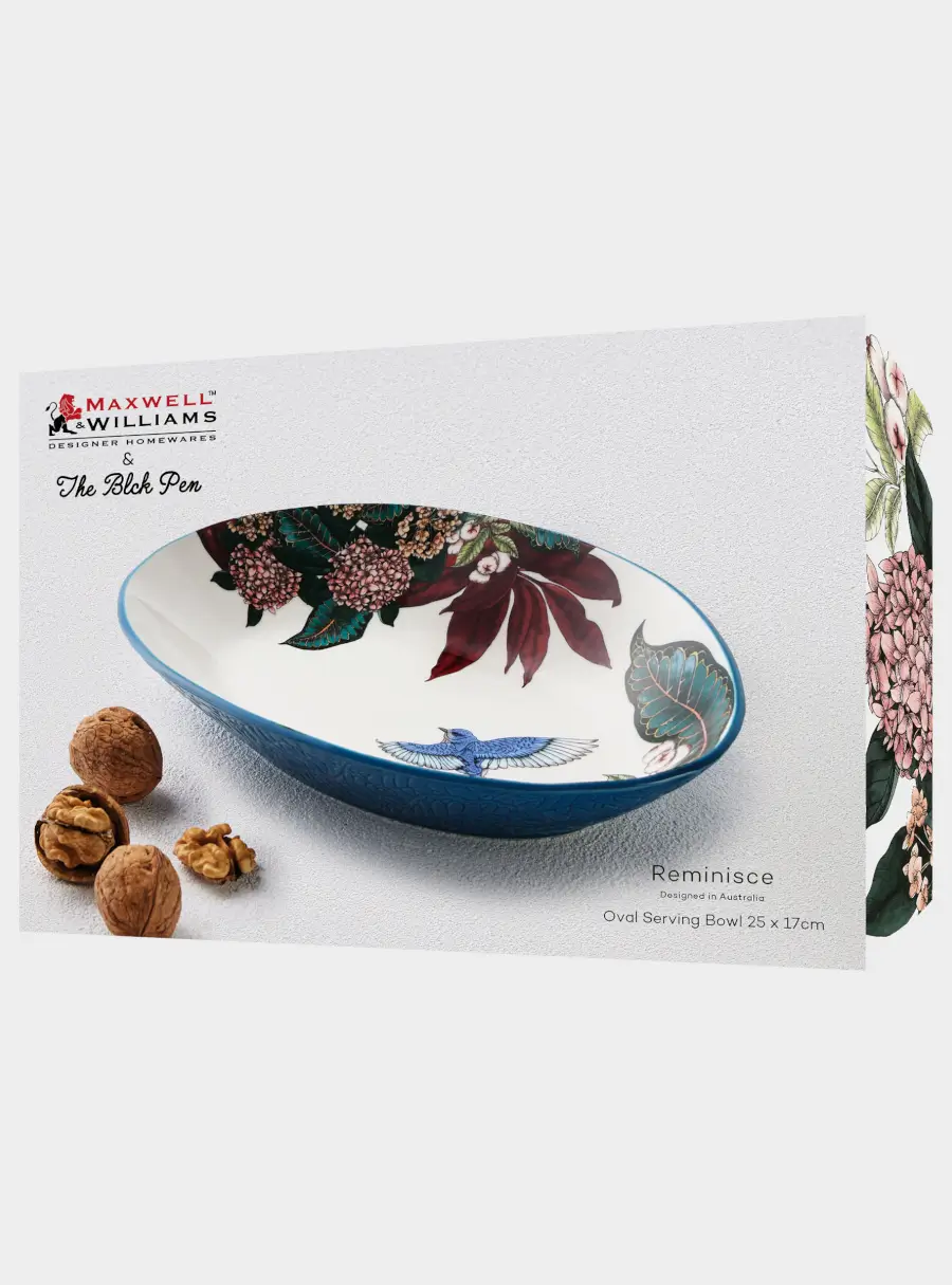 Салатник, 25х17см, 600 мл, керамика К, овальный, синий, Цветы и птица, Reminisce ,image-2