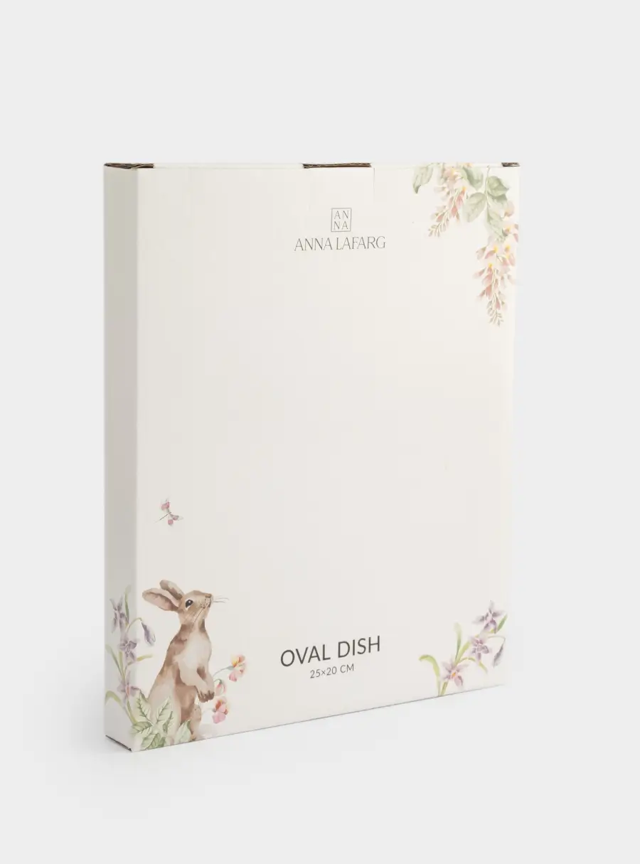 Блюдо, 25х20 см, керамика, овальное, белое, Кролик с цветами, Flower Rabbit, image-4