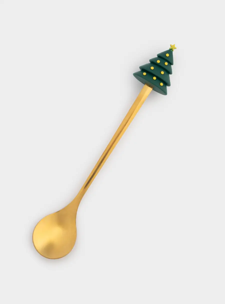 Кружка, 470 мл, с ложкой, керамика/сталь, красная, Елка/Лошадка-качалка, Bright horse, image-8