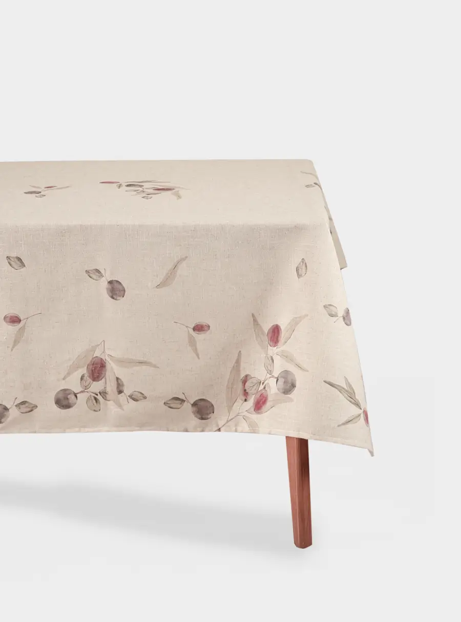 Скатерть, 160х160 см, полиэстер/лен, бежевая, Сливы на ветках, Plum Orchard ,image-0