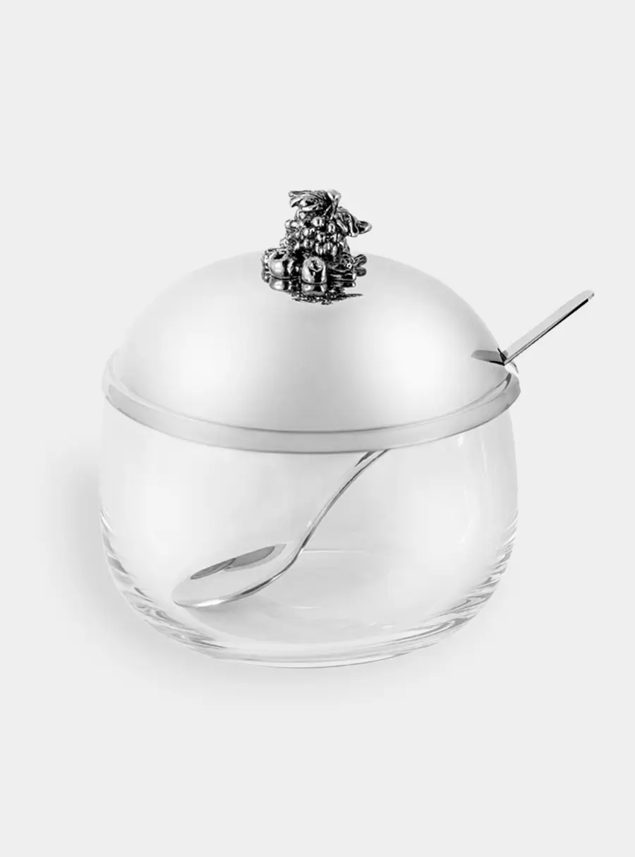 Вазочка для джема, 9x10 см, с ложкой, стекло/сталь, Vintage