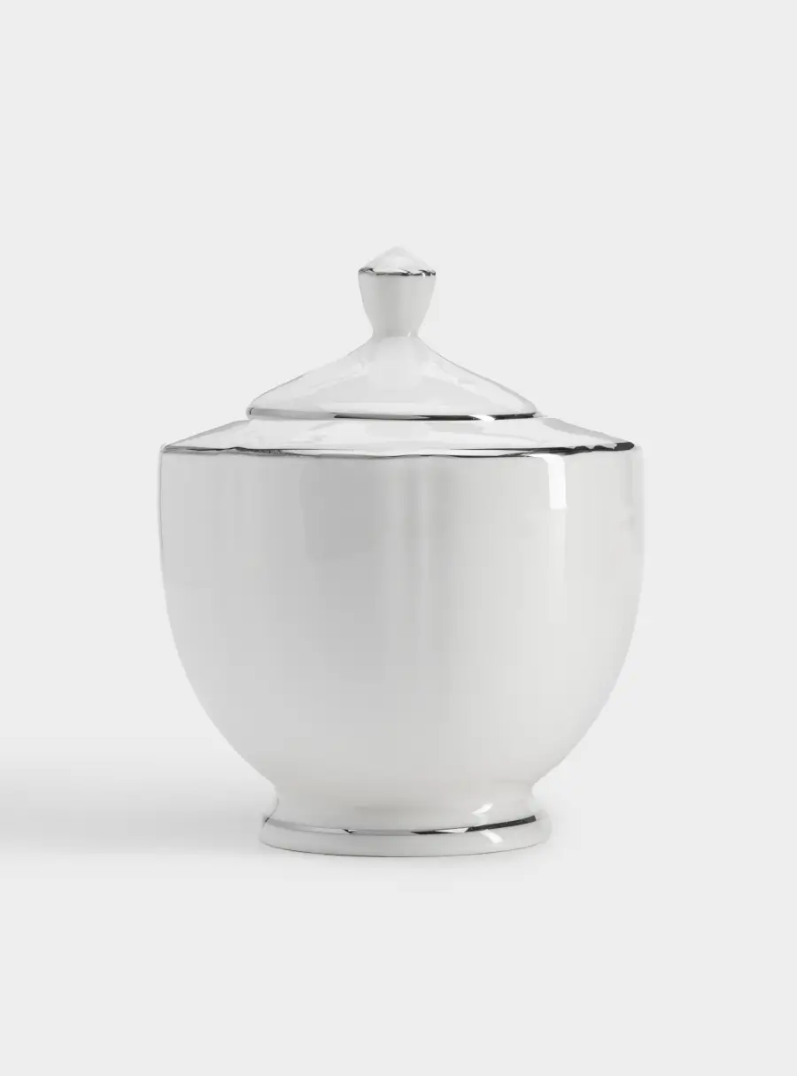Сахарница, 10,5 см, 250 мл, фарфор F, белая, с серебристым кантом, Lotus silver ,image-1