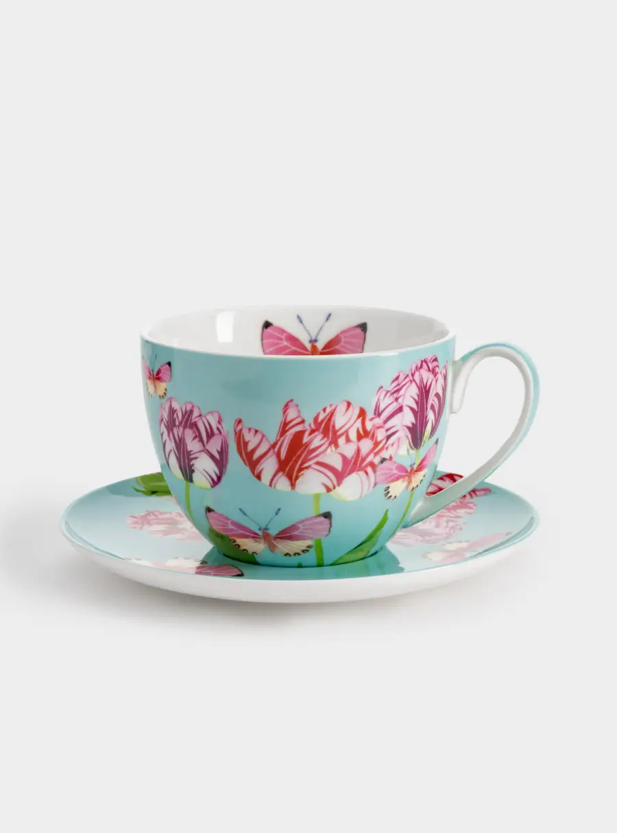 Пара чайная, 400 мл, 1 перс., 2 пред, фарфор P, Тюльпаны, image-0