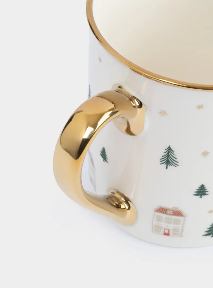 Кружка, 300 мл, фарфор N, бело-золотистая, Домики и ели, Townlet ,image-2