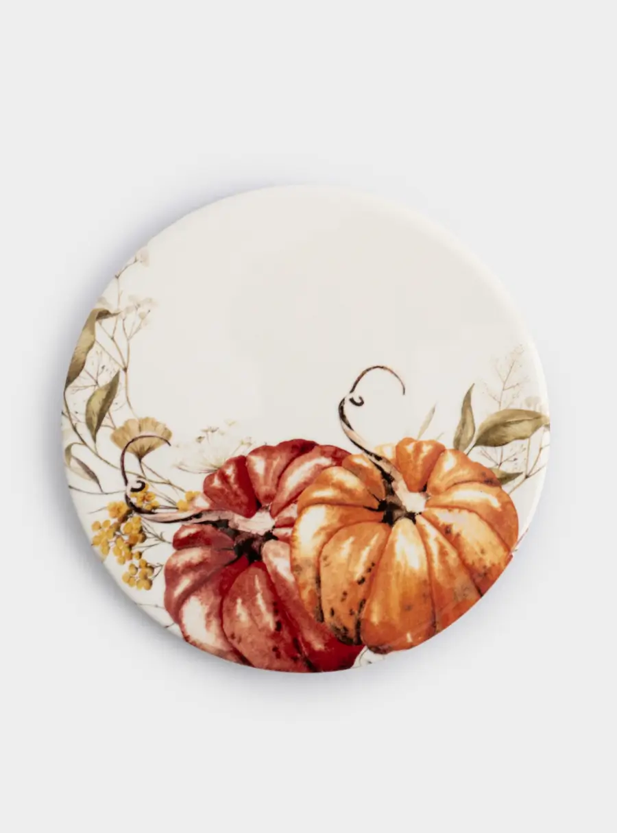 Подставка под кружку, 11 см, круглая, керамика/пробка, белая, Тыквы, Light pumpkin ,image-0