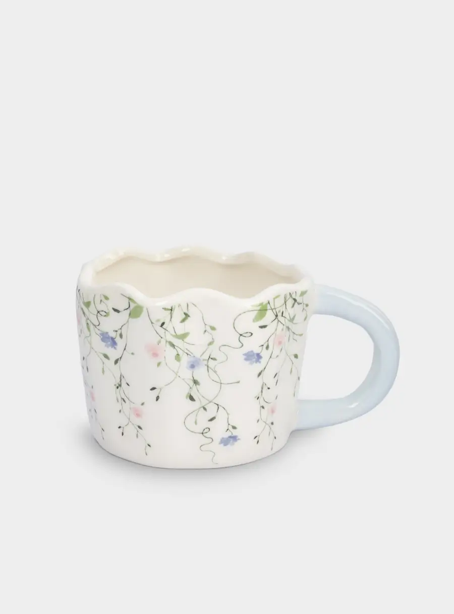 Кружка, 460 мл, керамика, молочно-голубая, Цветы, Mint flowers ,image-1