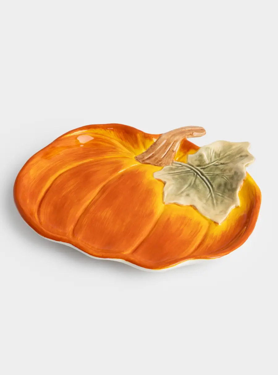 Блюдо, 22 см, керамика, оранжево-зеленое, Тыква, Bright pumpkin ,image-0