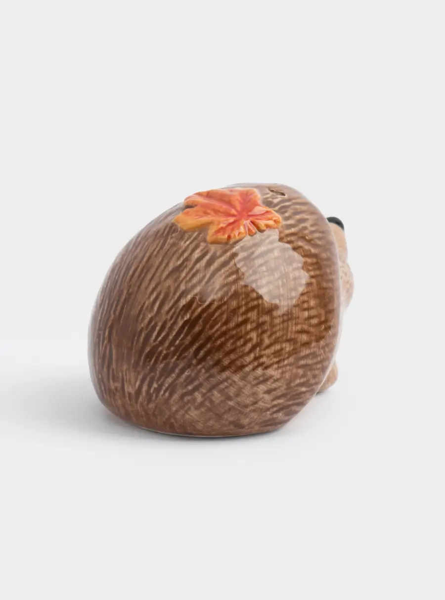 Емкость для соли или перца, 5 см, керамика, коричневая, Еж с листом, Autumn forest ,image-2