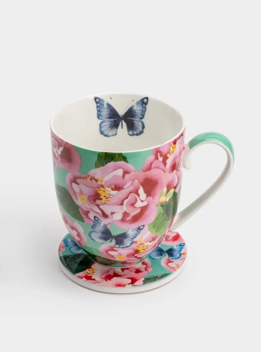 Кружка, 400 мл, с подставкой, Камелии ,image-1