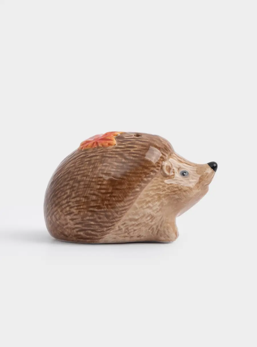 Емкость для соли или перца, 5 см, керамика, коричневая, Еж с листом, Autumn forest, image-4