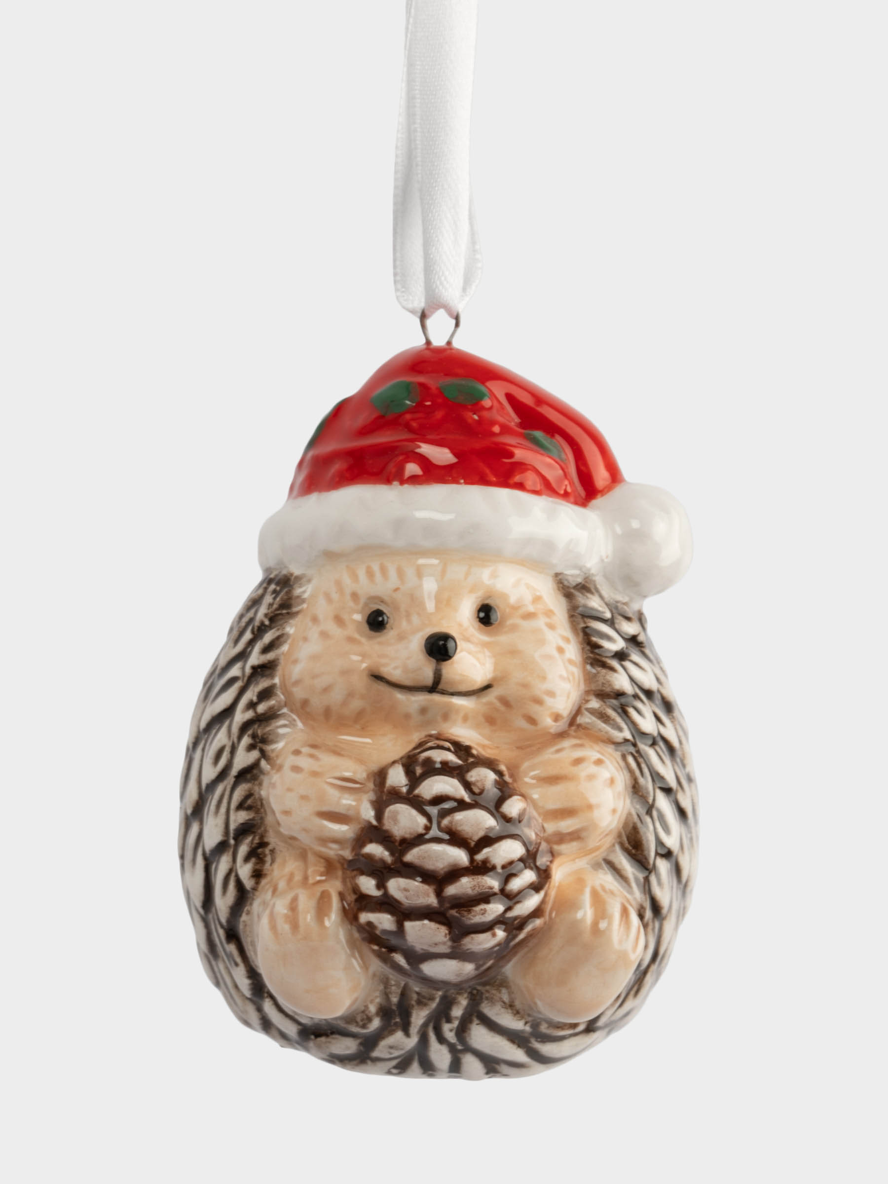 Игрушка елочная, 8 см, керамика, коричневая, Еж с шишкой, New year, image-0