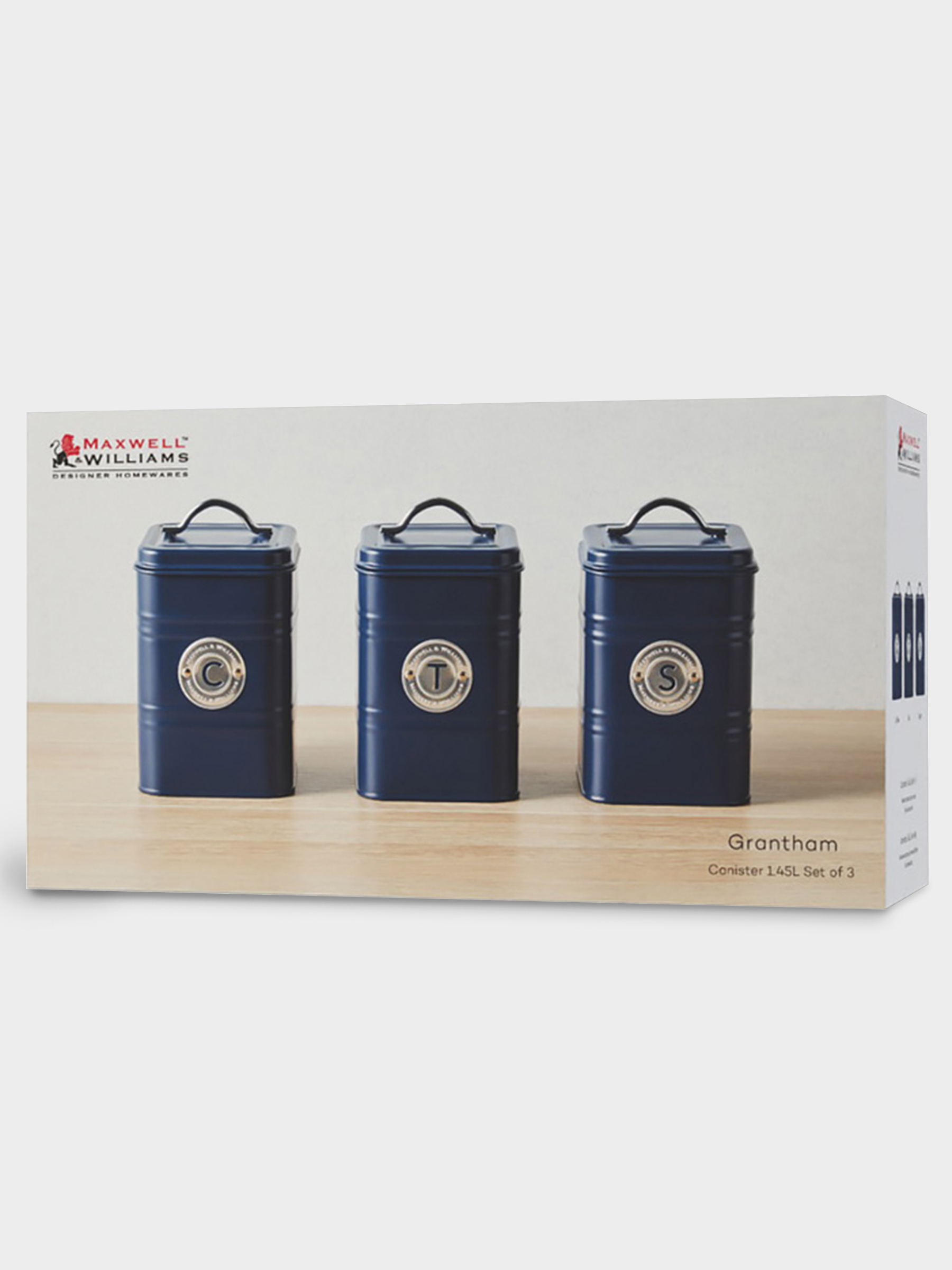 Набор банок для сыпучих продуктов, 3 пр, 1.45 л, h18 см, синие, Grantham, image-3
