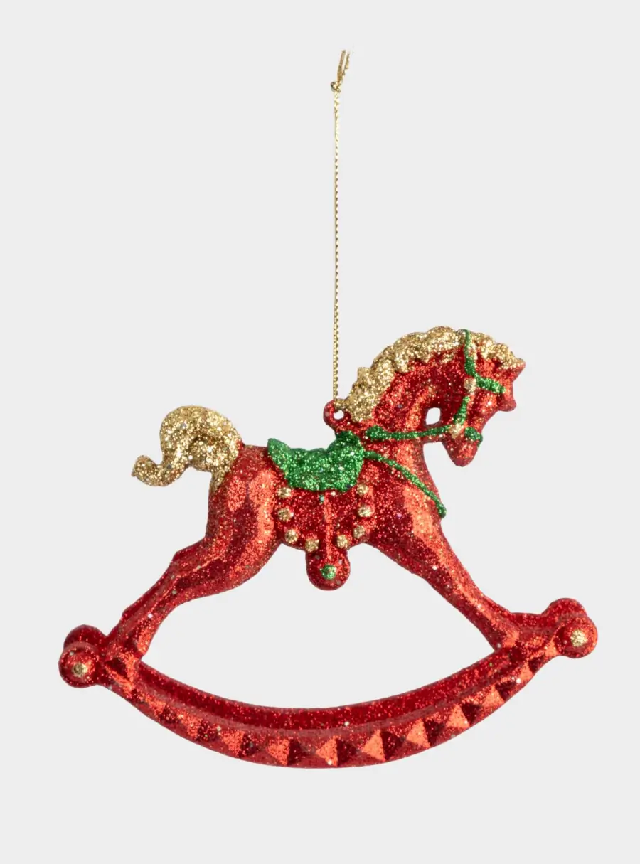 Игрушка елочная, 12х10 см, пластик, красная, Лошадка-качалка, New year, image-1