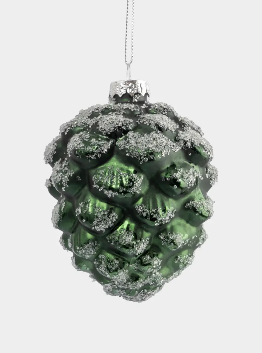 Игрушка елочная, 10 см, стекло, зеленая, Шишка, New year, image-2