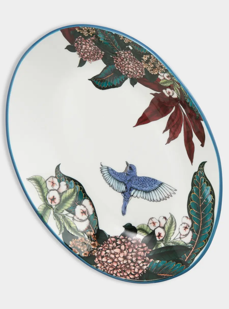 Салатник, 25х17см, 600 мл, керамика К, овальный, синий, Цветы и птица, Reminisce ,image-1