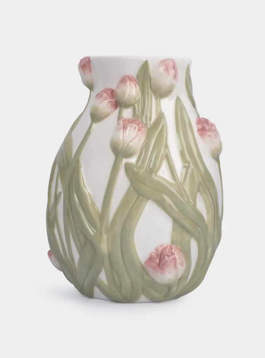 Ваза для цветов, 19 см, керамика, молочная, Розовые тюльпаны, Tulip ,image-1