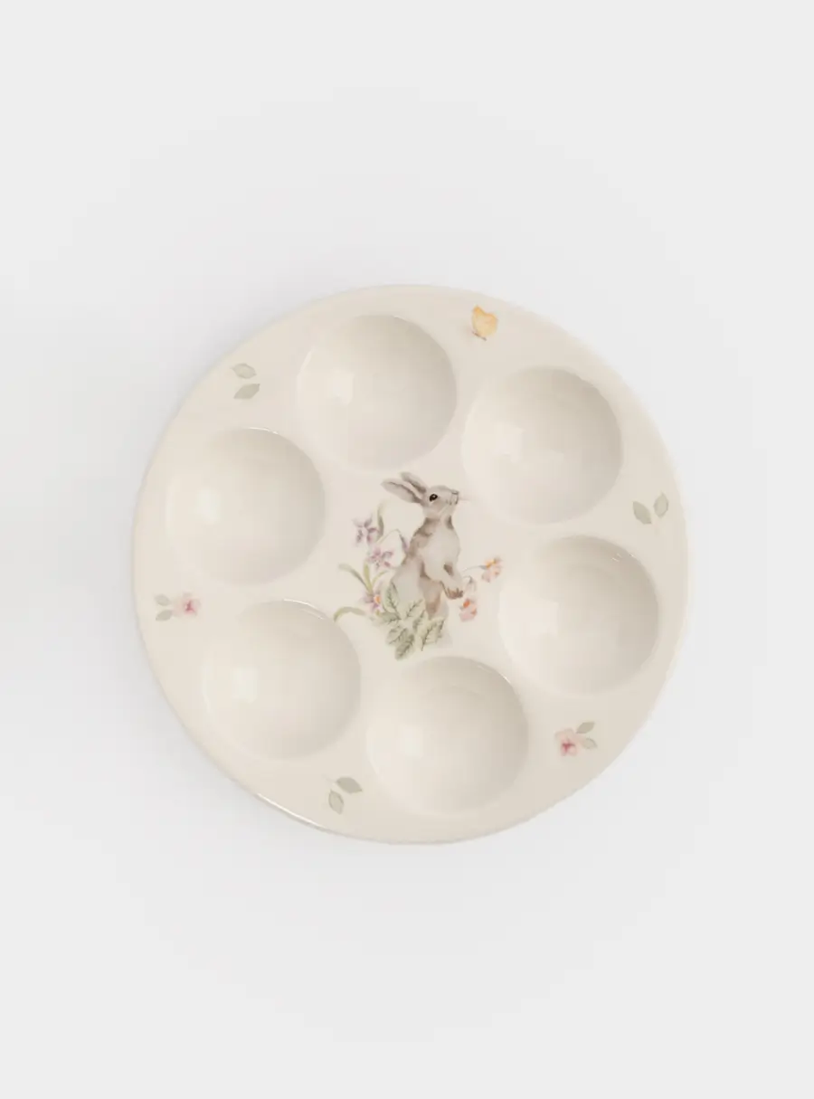 Блюдо пасхальное, 18 см, 6 отд, керамика, белое, Кролик с цветами, Flower Rabbit ,image-1
