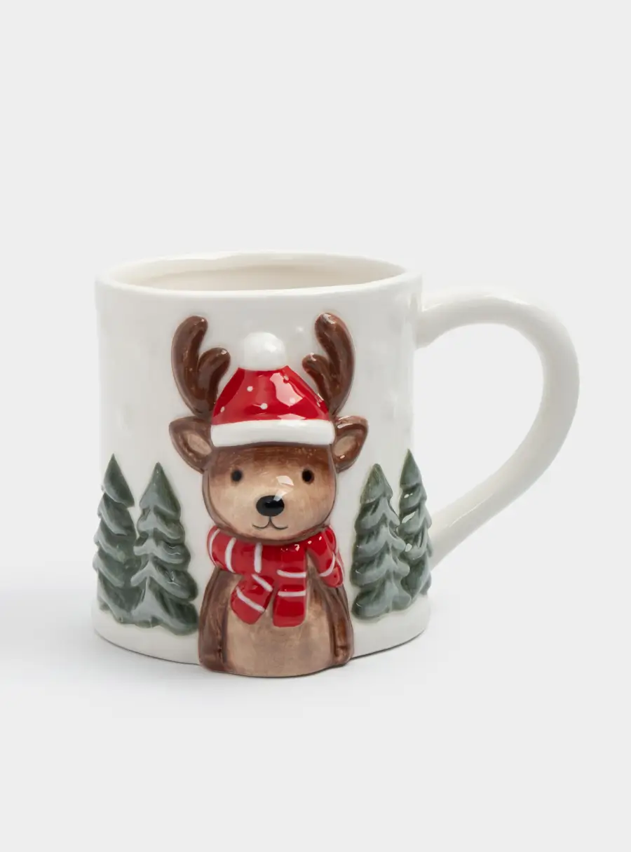 Кружка, 400 мл, керамика D, молочная, Олень в шапке и шарфе, Winter Forest ,image-0