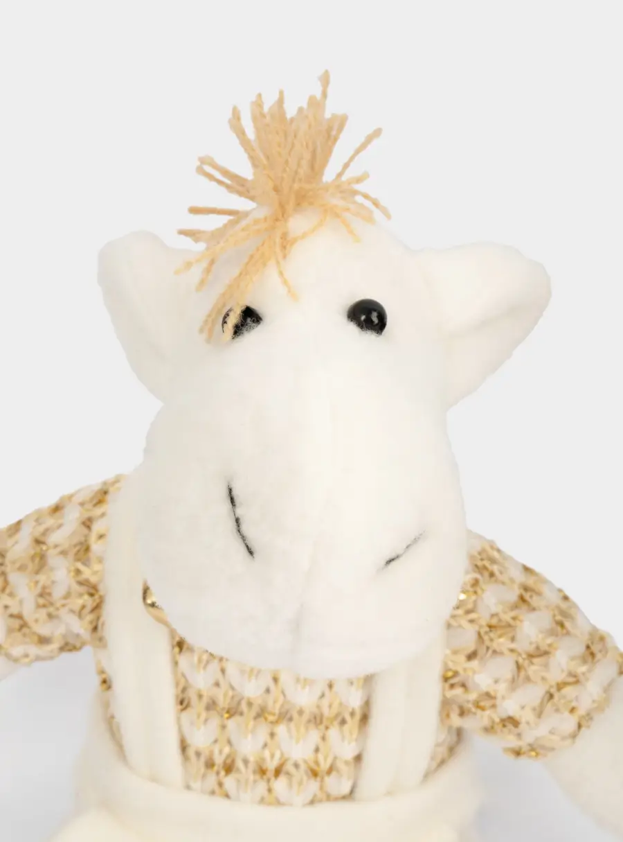 Игрушка, 23 см, мягкая, полиэстер, бело-золотистая, Конь в комбинезоне, New year ,image-3