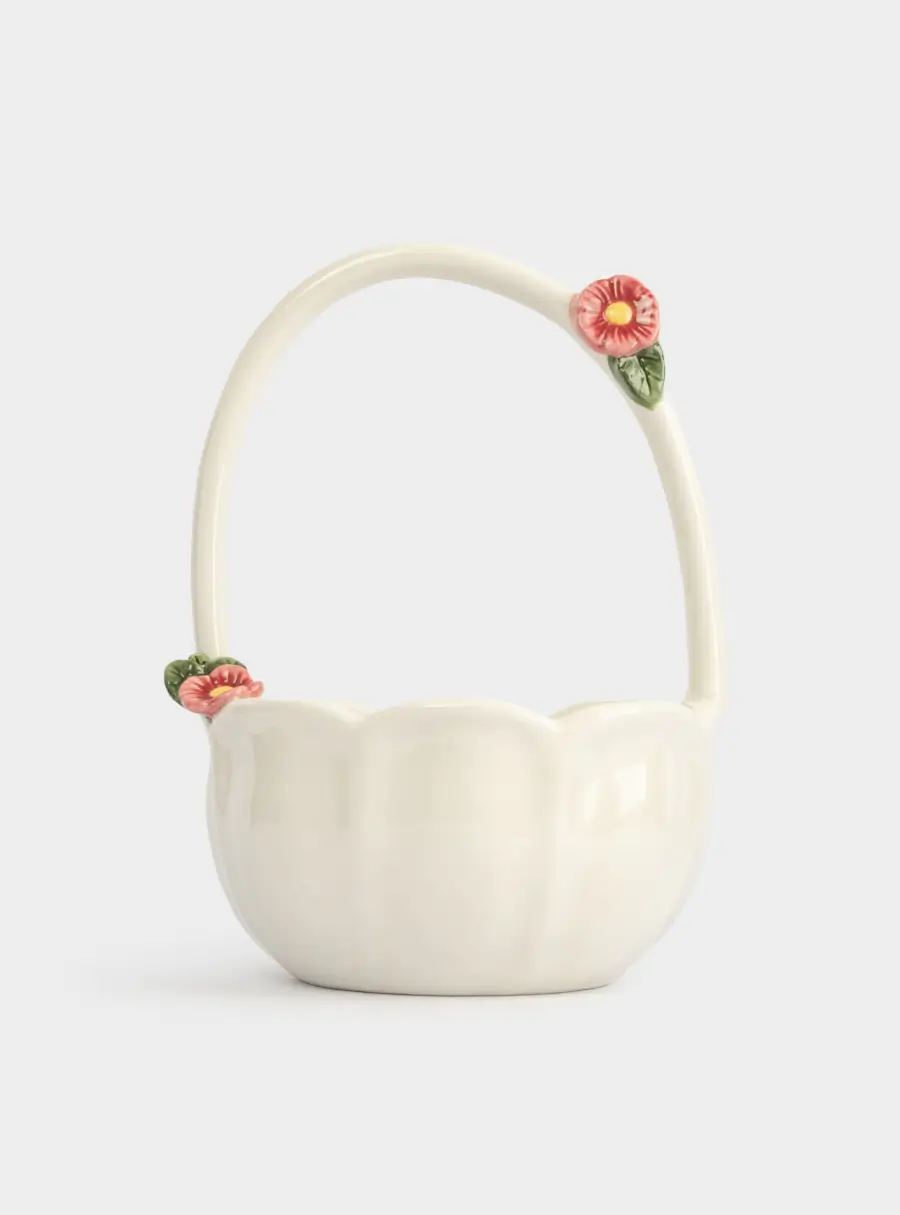 Конфетница, 15х22 см, с ручкой, керамика, молочная, Цветы, Gentle flower ,image-2