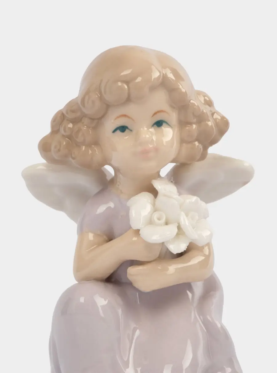 Статуэтка, 10 см, фарфор P, молочно-лиловая, Ангел с букетом, Lady ,image-1