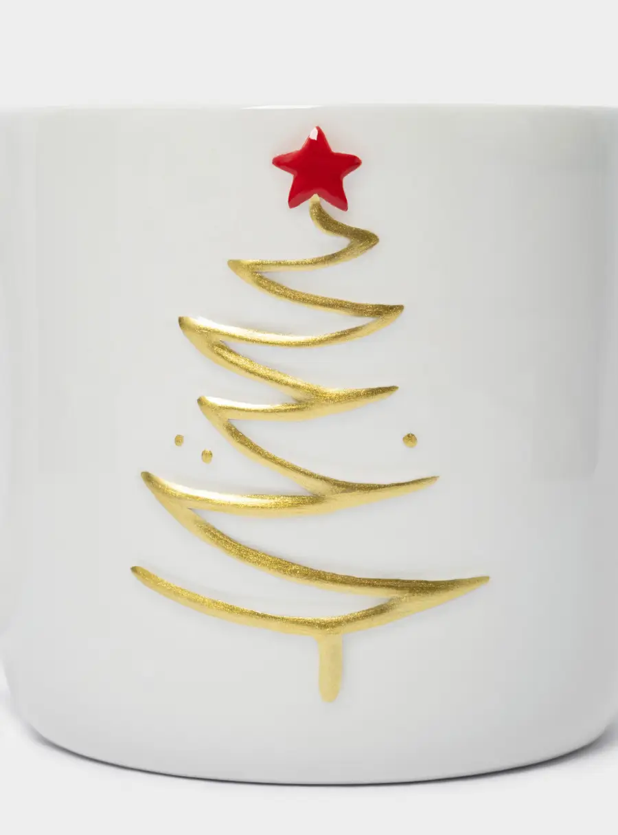 Кружка, 340 мл, керамика, молочно-золотистая, Ель со звездой, New year ,image-3