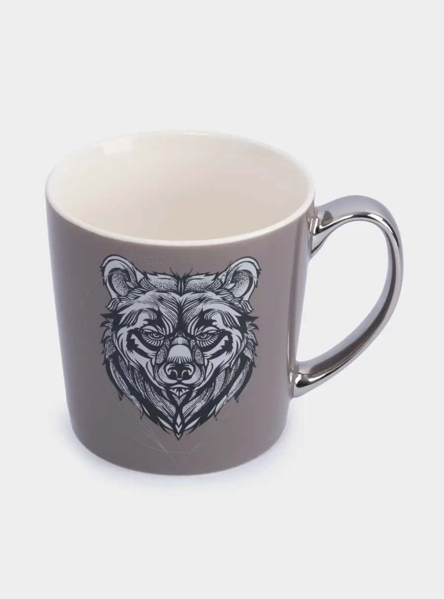 Кружка, 500 мл, фарфор N, коричнево-серебристая, Медведь, Graphics, image-3