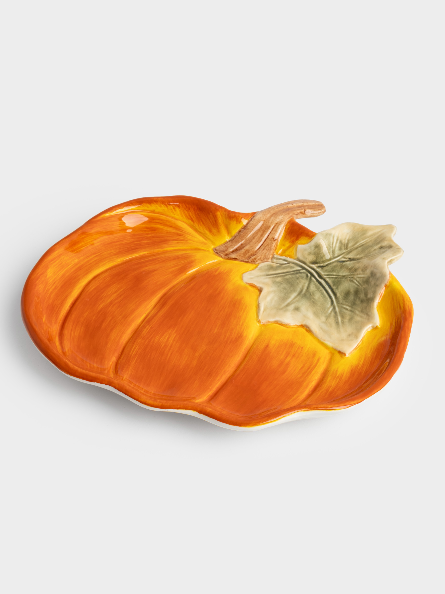 Блюдо, 22 см, керамика, оранжево-зеленое, Тыква, Bright pumpkin, image-0