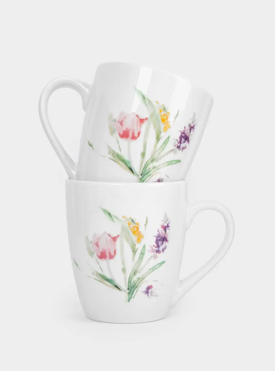 Кружка, 350 мл, 2 шт, фарфор P, белый, Акварельные цветы, Bouquet ,image-1