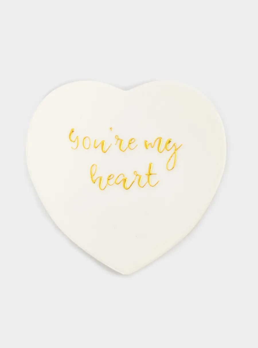 Подставка под кружку, 13х9 см, керамика/пробка, сердце, белая, Надпись