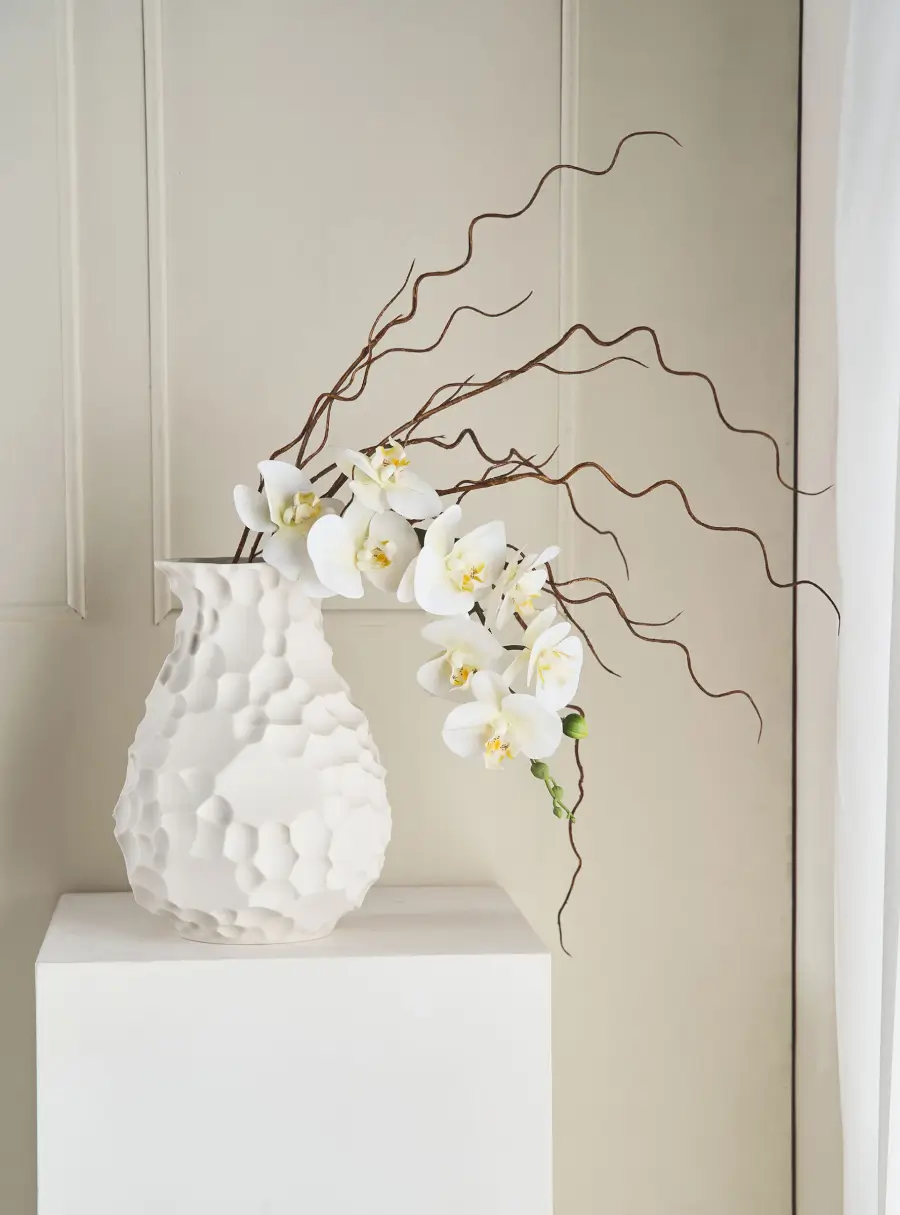 Ваза для цветов, 31 см, декоративная, фарфор P, белая, матовая, Текстура, Bridgit ,image-2