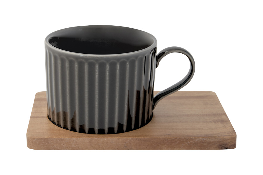 Набор из 2-х чашек для чая Время отдыха, чёрная и светло-оливковая, 0,25 л