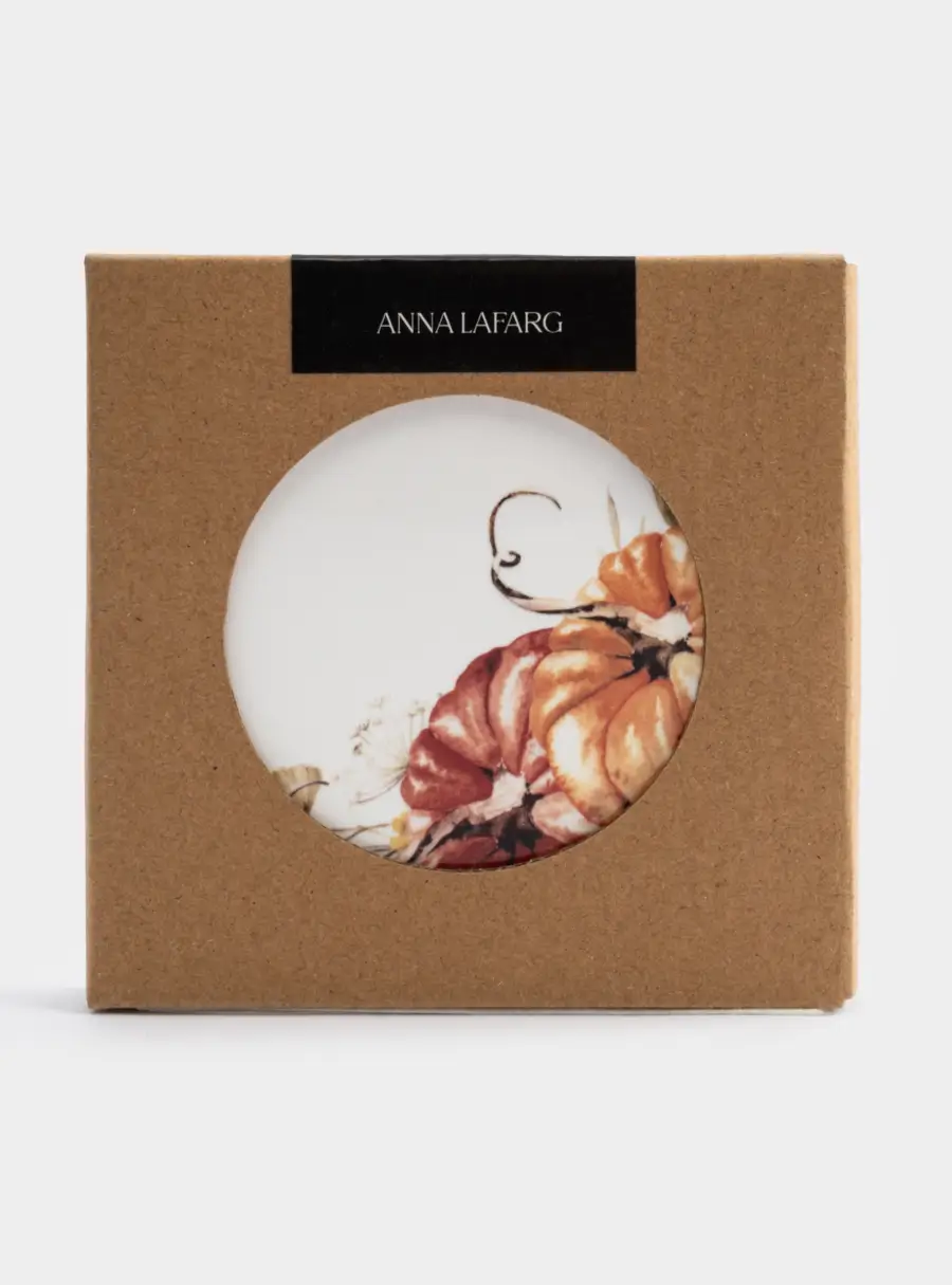 Подставка под кружку, 11 см, круглая, керамика/пробка, белая, Тыквы, Light pumpkin, image-4