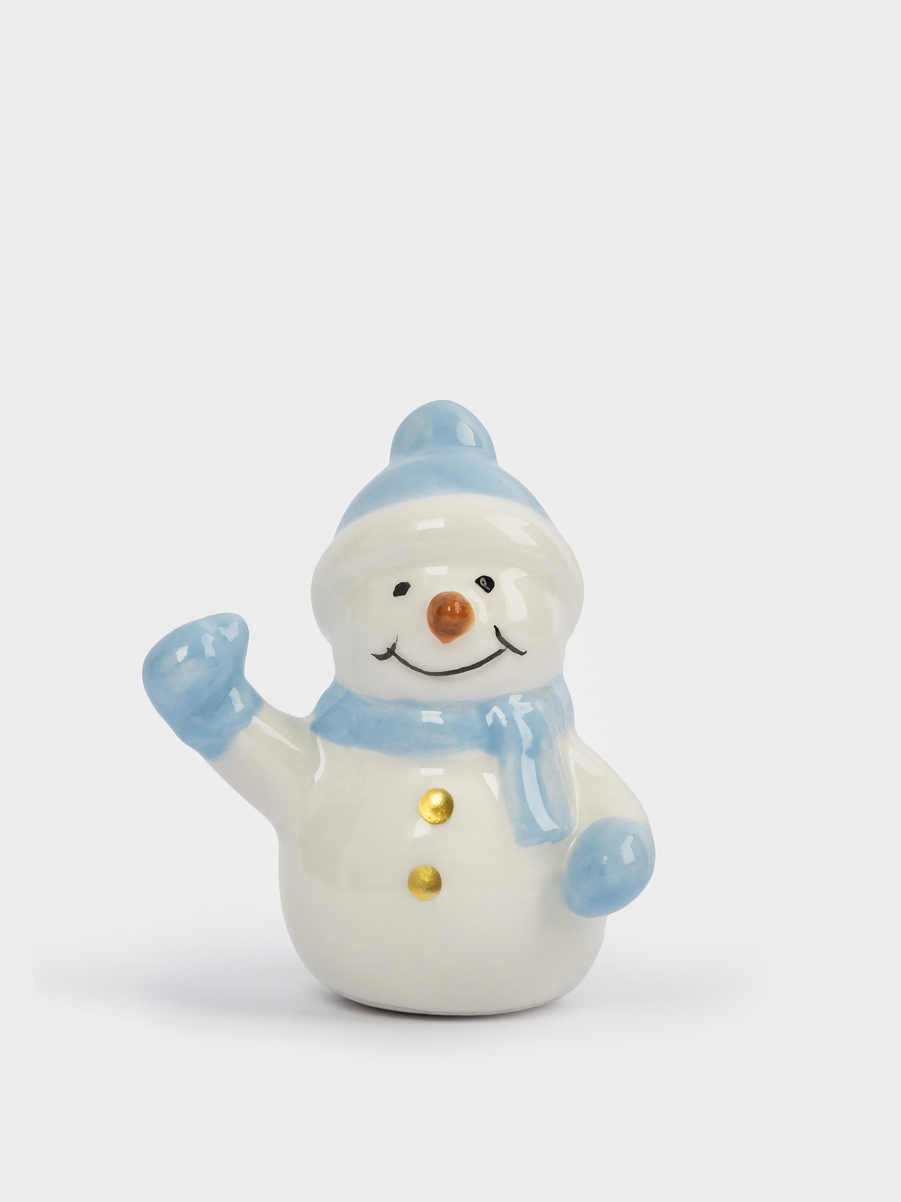Статуэтка, 6 см, керамика, бело-голубая, Снеговик в шапке и шарфе, Snowman, image-0