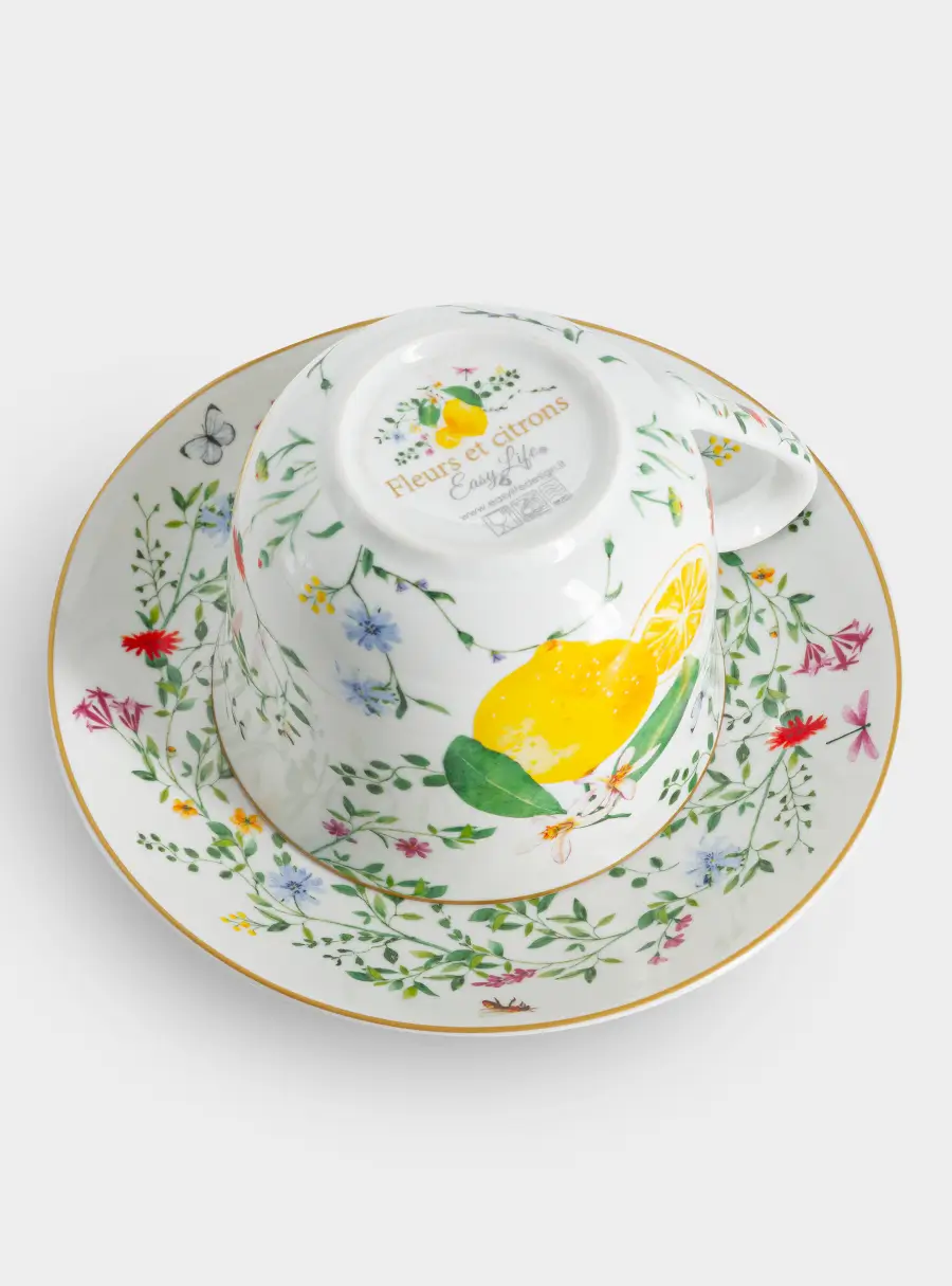 Чашка с блюдцем, 370 мл, Цветы и лимоны ,image-2
