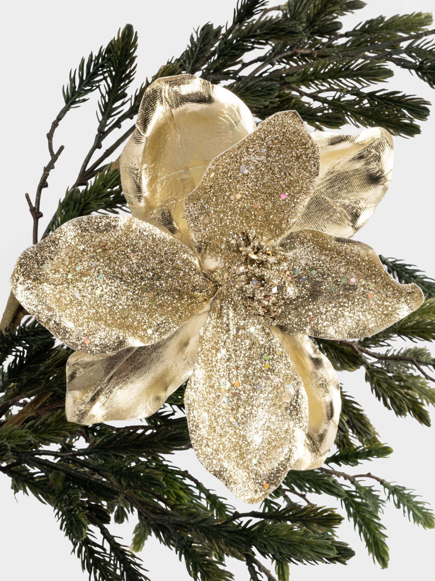 Украшение декоративное, 20 см, на клипсе, пластик, золотистое, Цветок, New year, image-3