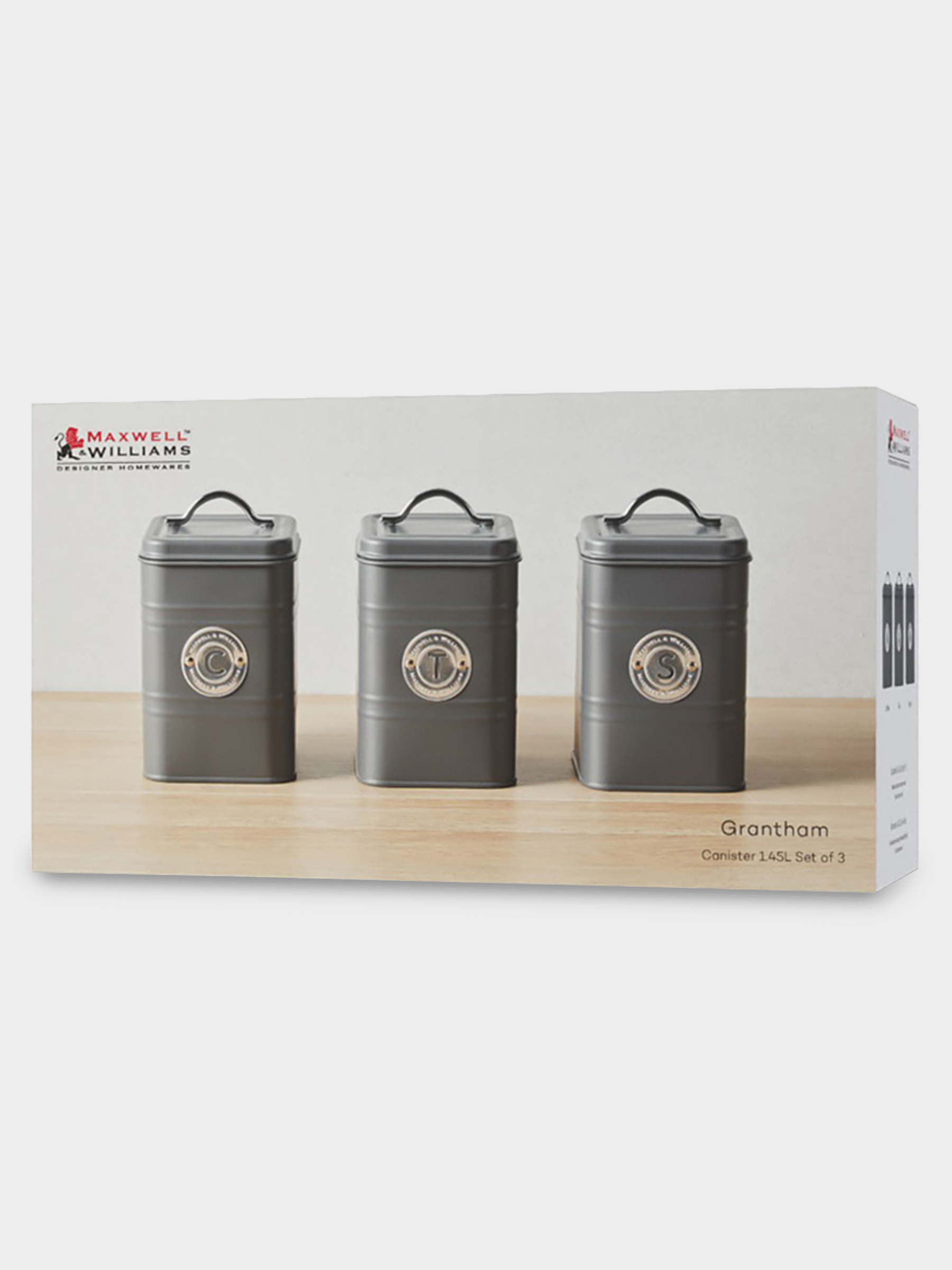 Набор банок для сыпучих продуктов, 3 пр, 1.45 л, h18 см, тёмно-серые, Grantham, image-3