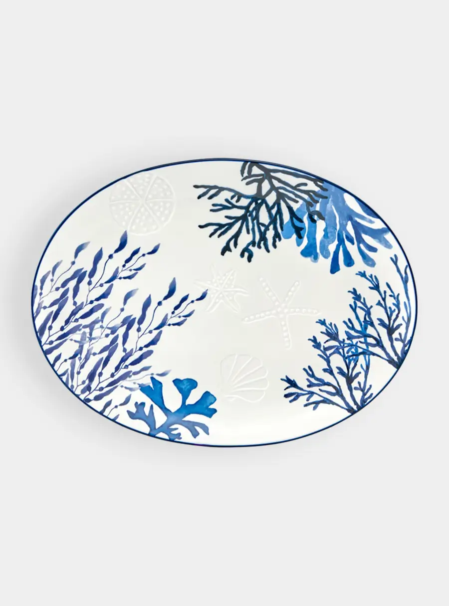 Блюдо, 40х30 см, керамика К, белое, овальное, Синие кораллы, Blue Coral ,image-0