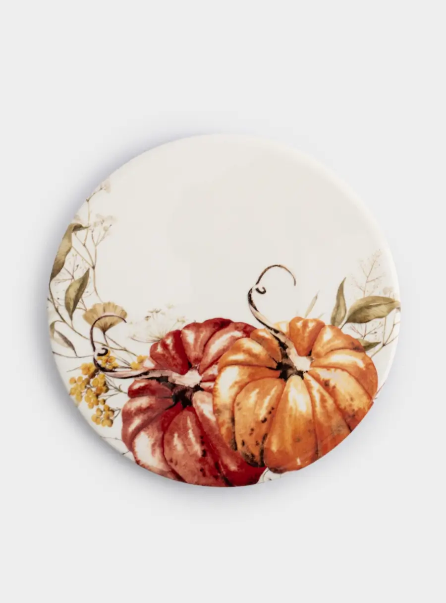 Подставка под кружку, 11 см, круглая, керамика/пробка, белая, Тыквы, Light pumpkin ,image-0
