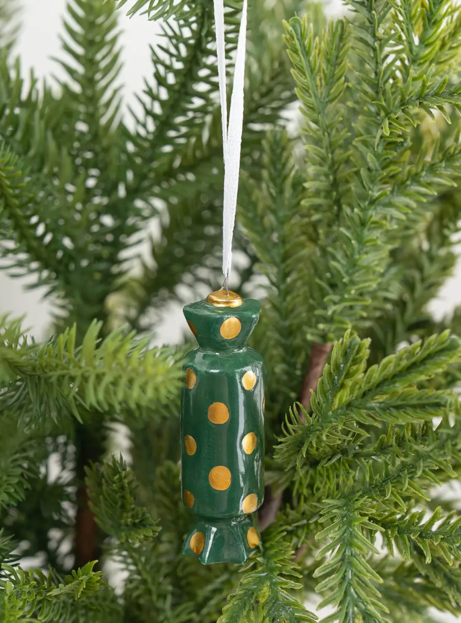 Игрушка елочная, 7 см, фарфор P, зелено-золотистая, Конфета, New Year ,image-3