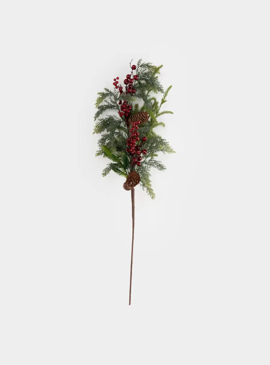 Ветка декоративная, 70 см, пластик/металл, Ель с ягодами, Interior natural ,image-0