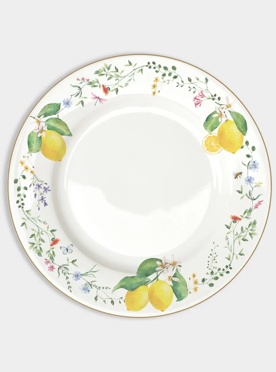 Тарелка обеденная, 26,5 см, Цветы и лимоны