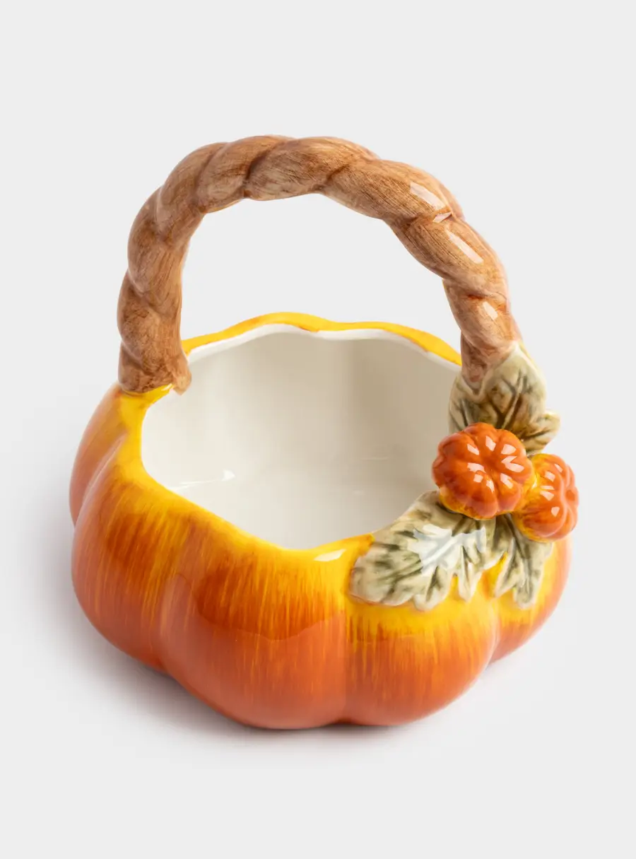 Конфетница, 21х21 см, с ручкой, керамика, оранжево-зеленая, Тыква, Bright pumpkin ,image-2